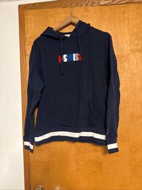 K-Swiss Navy Hoodie with Red, White & Blue Logo and Stripe Hem